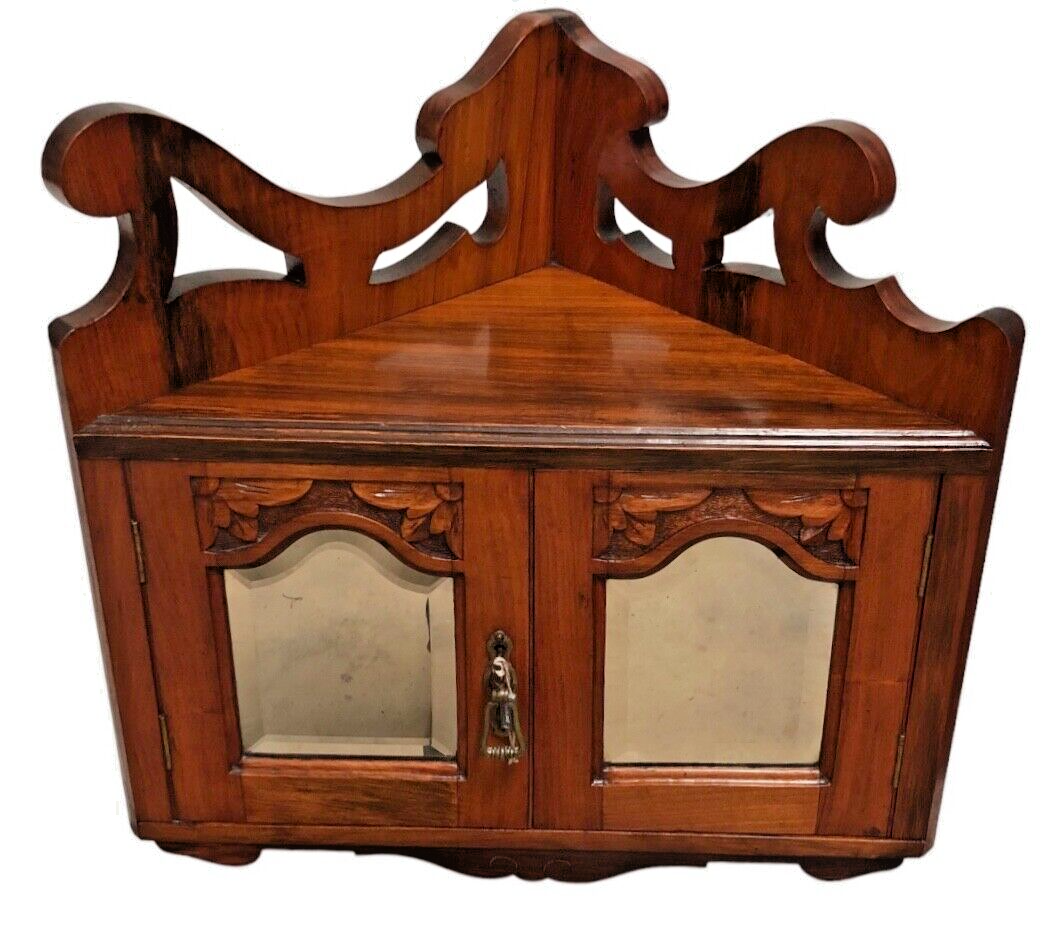000839....Handsome Pair Of Walnut Wall Cabinets / Antique Corner Cabinets