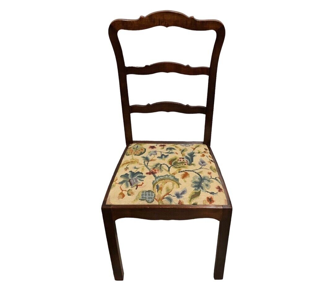000744....Handsome Set Of Four Vintage Chairs With Tapestry Seats