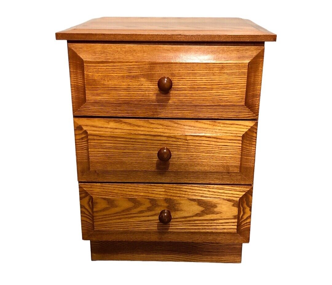 000827....Handsome Pair Of Solid Ash Bedside Chests / Vintage Ash Lamp Tables ( sold )