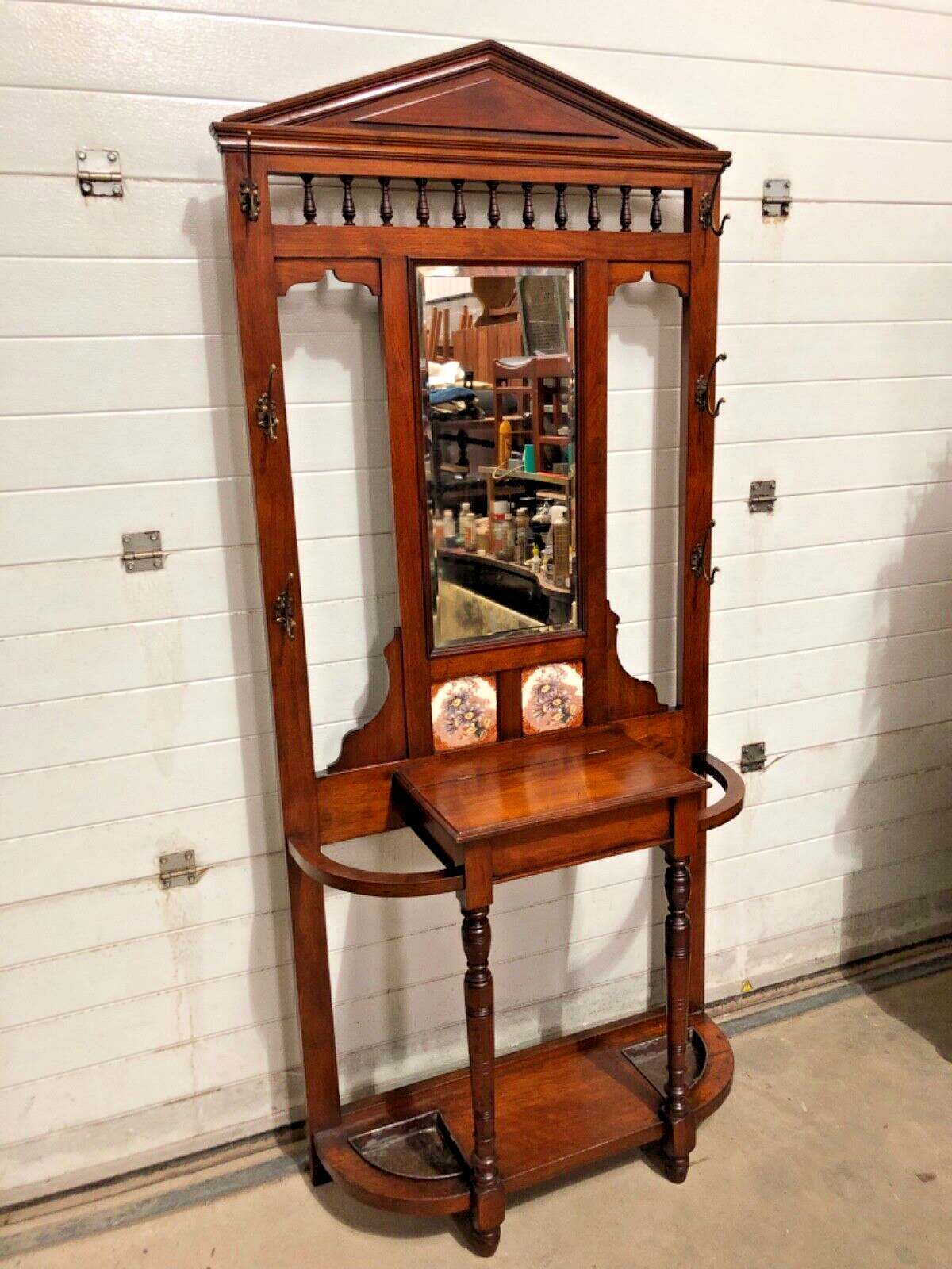 000838....Handsome Edwardian Walnut Hall Stand / Coat And Stick Stand ( sold )