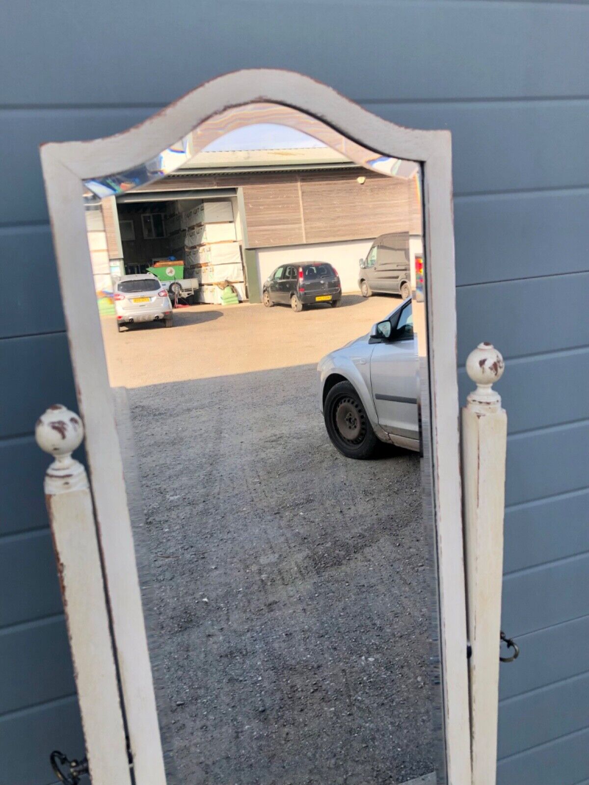 000799....Handsome Vintage Painted Cheval Mirror ( sold )