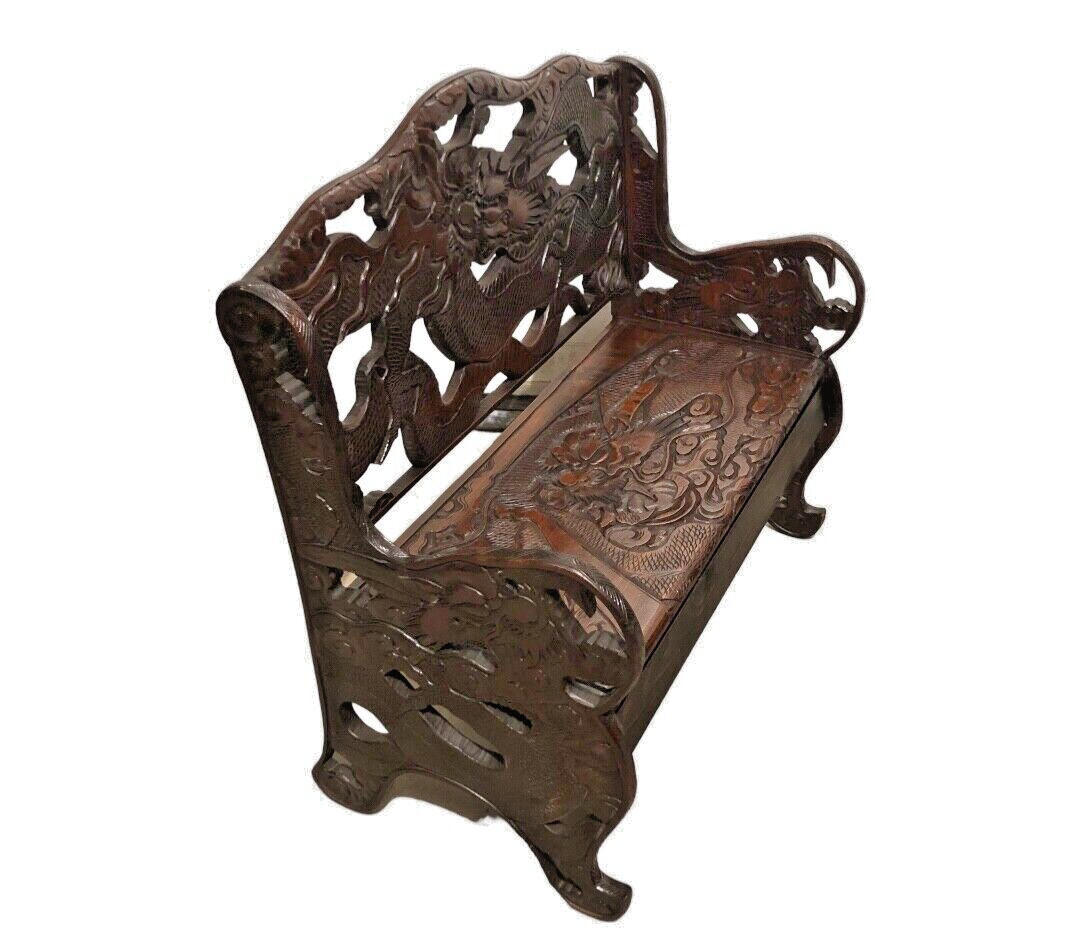 000760....Stunning Carved Oriental Bench / Hall Seat ( sold )