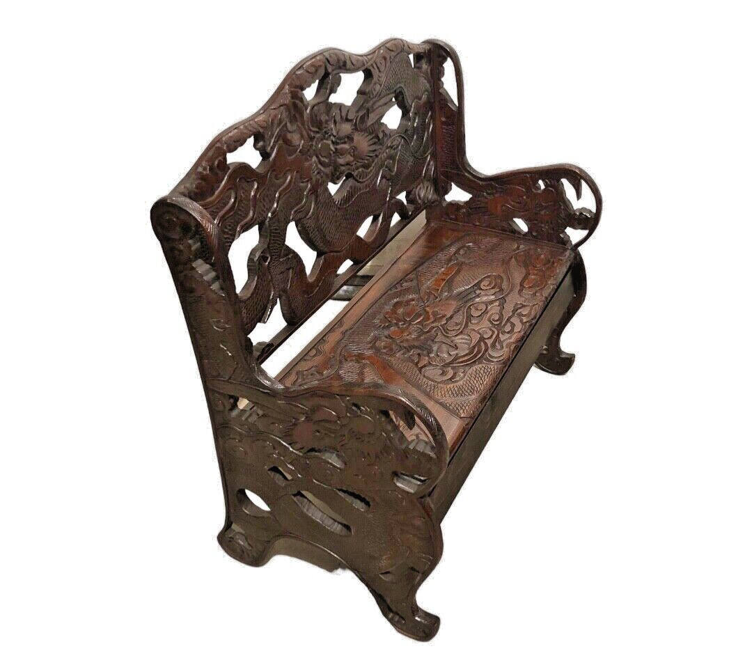 000760....Stunning Carved Oriental Bench / Hall Seat