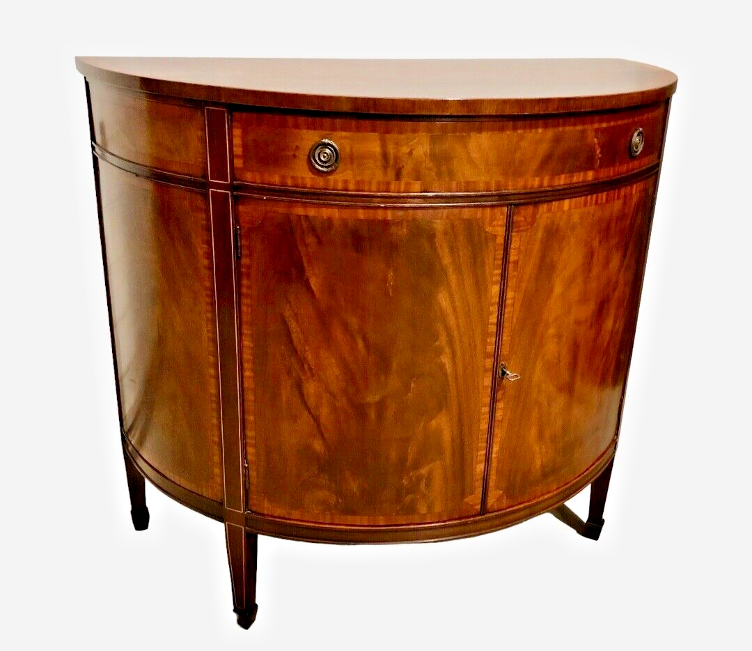 000807....Handsome Vintage Mahogany Demi Lune Side / Drinks Cabinet ( sold )