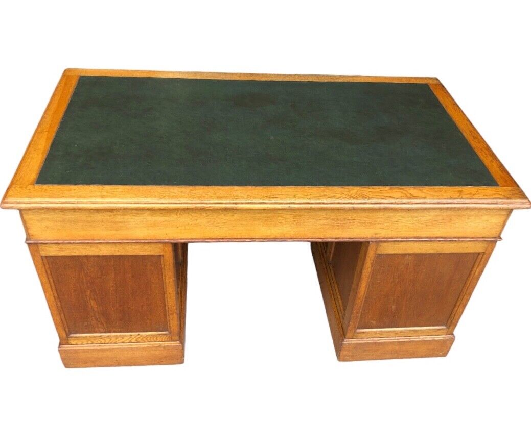 000752....Handsome Vintage Large Oak Pedestal Desk ( sold )