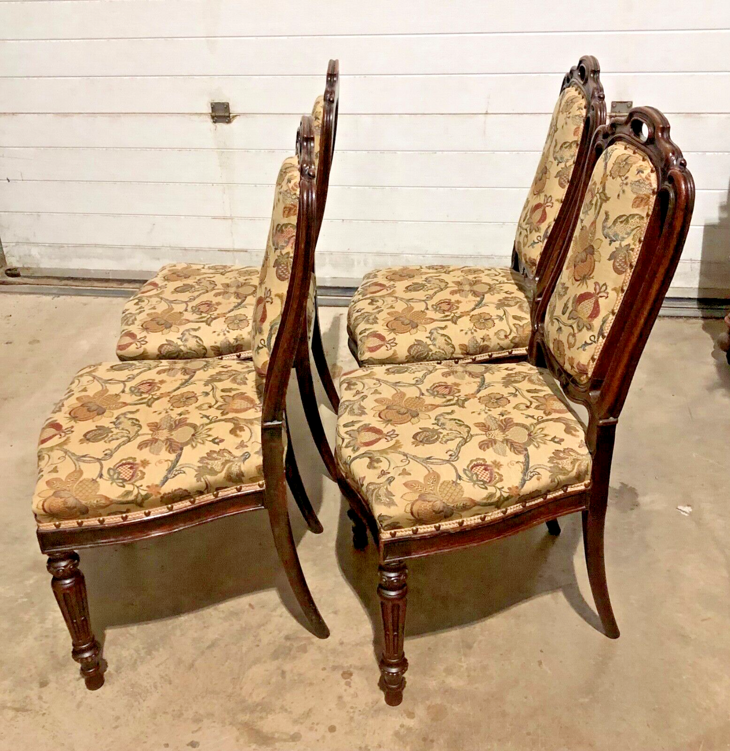 000790....Handsome Set Of Four Antique Carved Oak Dining Chairs