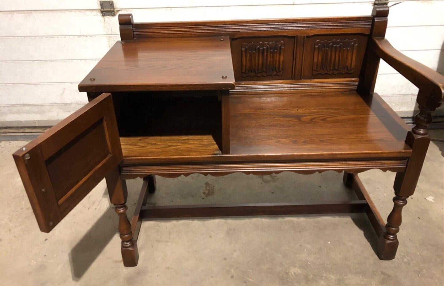000788....Handsome Carved Oak Hall Seat / Old Charm Telephone Table ( sold )