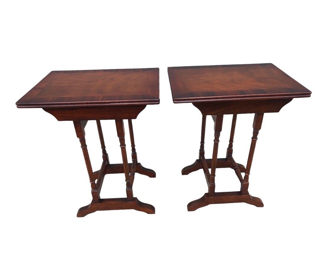 000815....Handsome Pair Of Vintage Mahogany Occasional Tables / Wine Tables ( sold )
