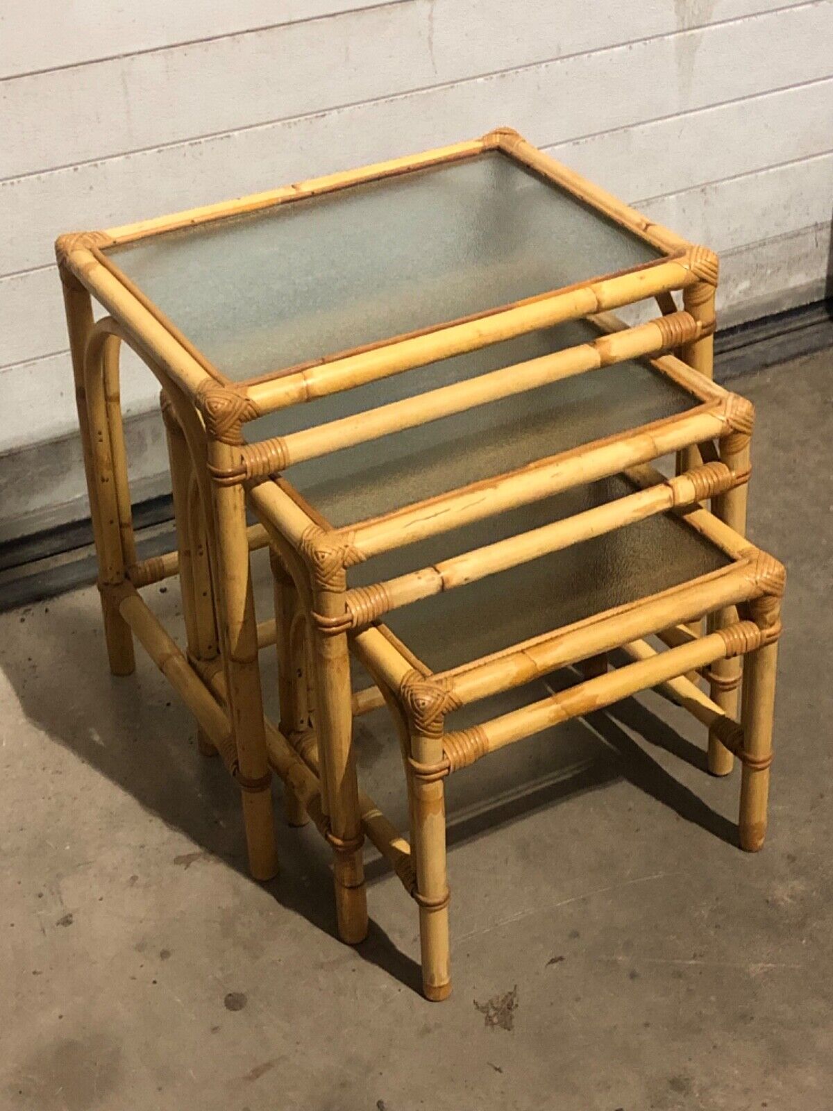 000769....Large Nest Of Vintage Bamboo Tables / Coffee Tables