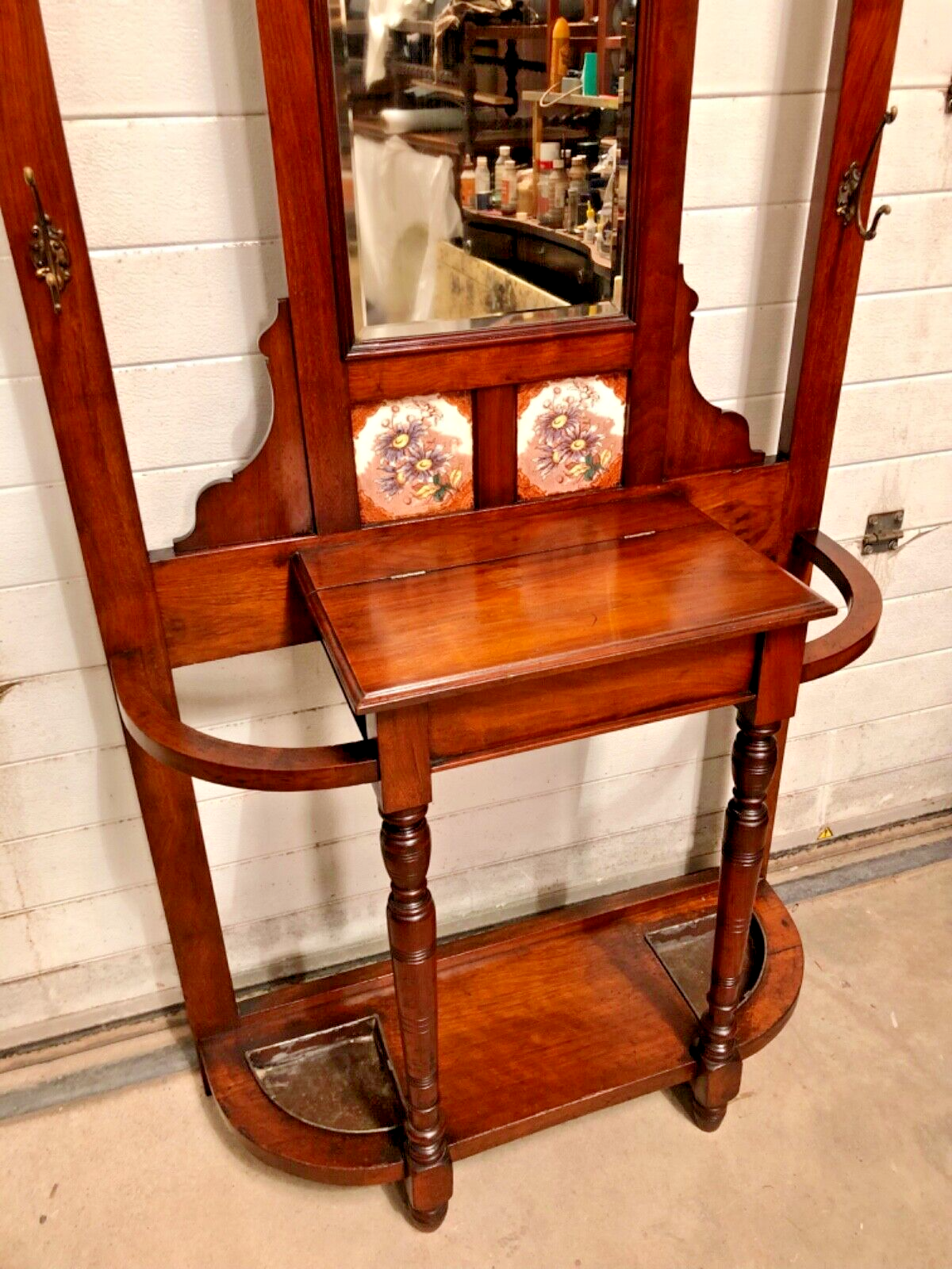 000838....Handsome Edwardian Walnut Hall Stand / Coat And Stick Stand ( sold )