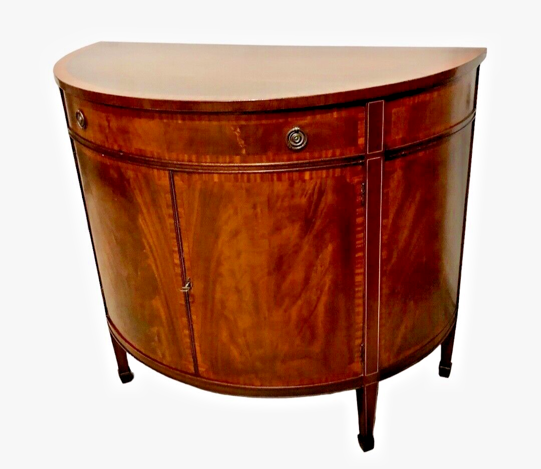 000807....Handsome Vintage Mahogany Demi Lune Side / Drinks Cabinet ( sold )
