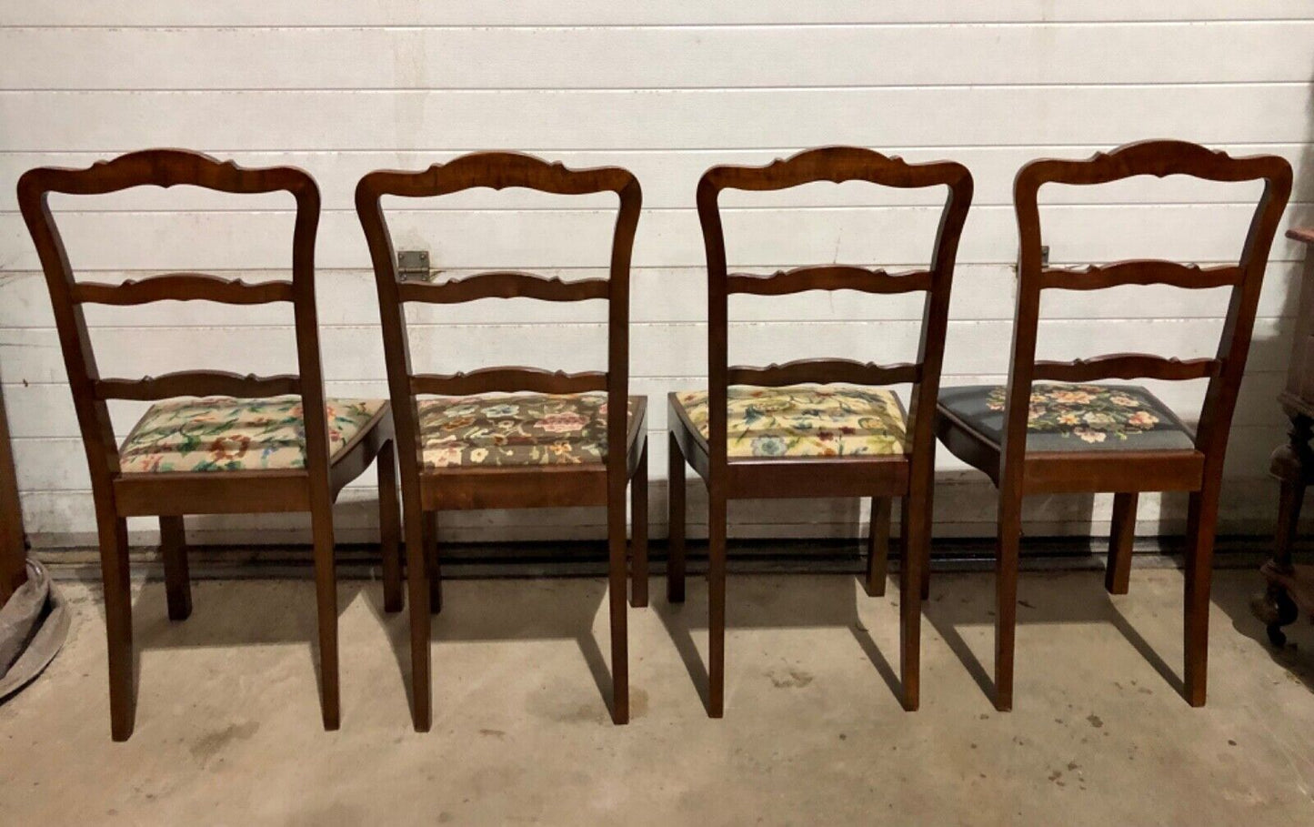000744....Handsome Set Of Four Vintage Chairs With Tapestry Seats