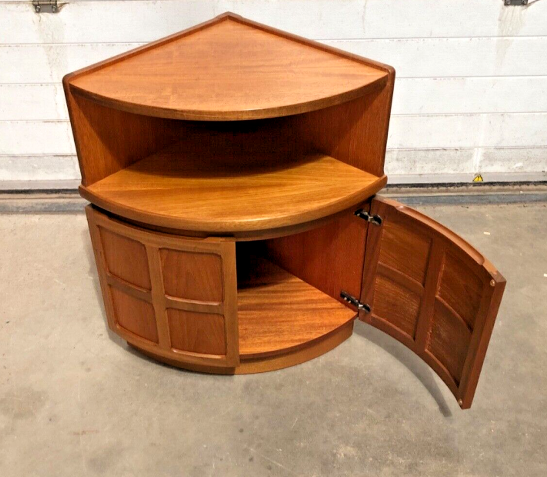 000849....Handsome Pair Of Retro Nathan Corner Cupboards / Teak Cupboards ( sold )