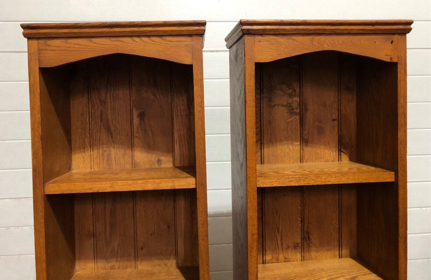 000789....Handsome Pair Of Vintage Solid Oak Bookcases
