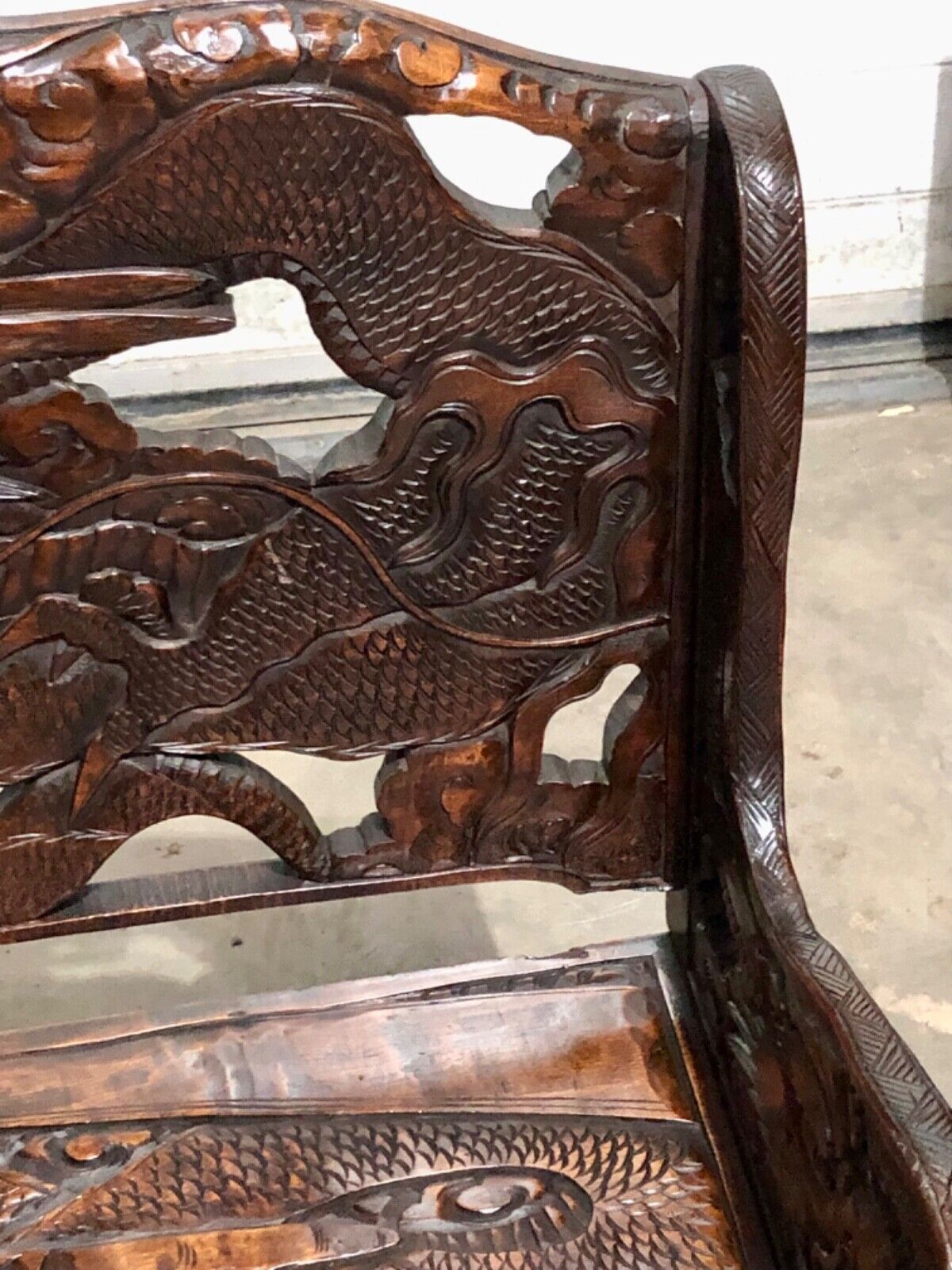 000760....Stunning Carved Oriental Bench / Hall Seat