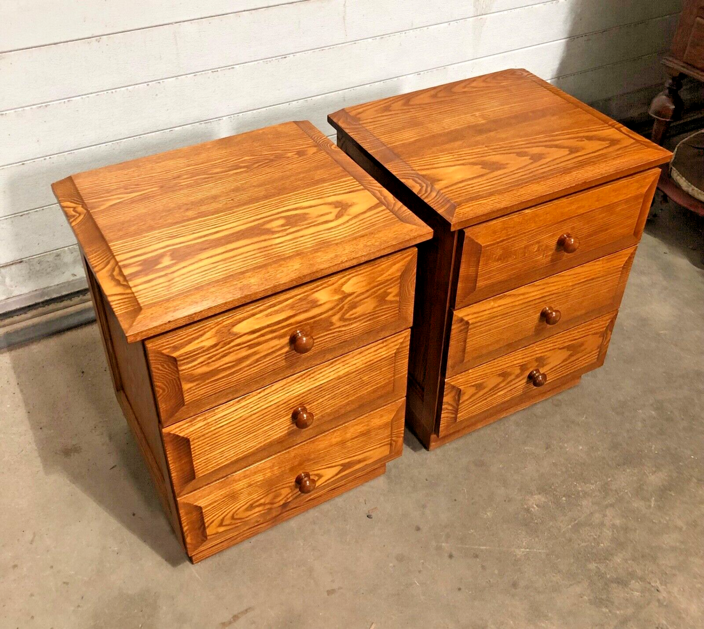 000827....Handsome Pair Of Solid Ash Bedside Chests / Vintage Ash Lamp Tables ( sold )