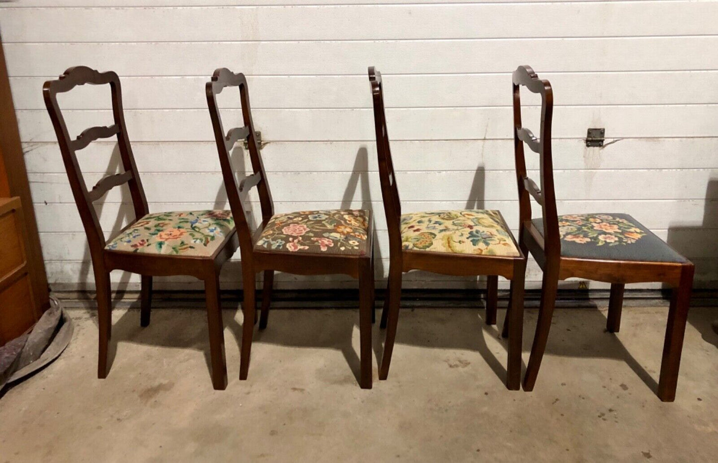 000744....Handsome Set Of Four Vintage Chairs With Tapestry Seats