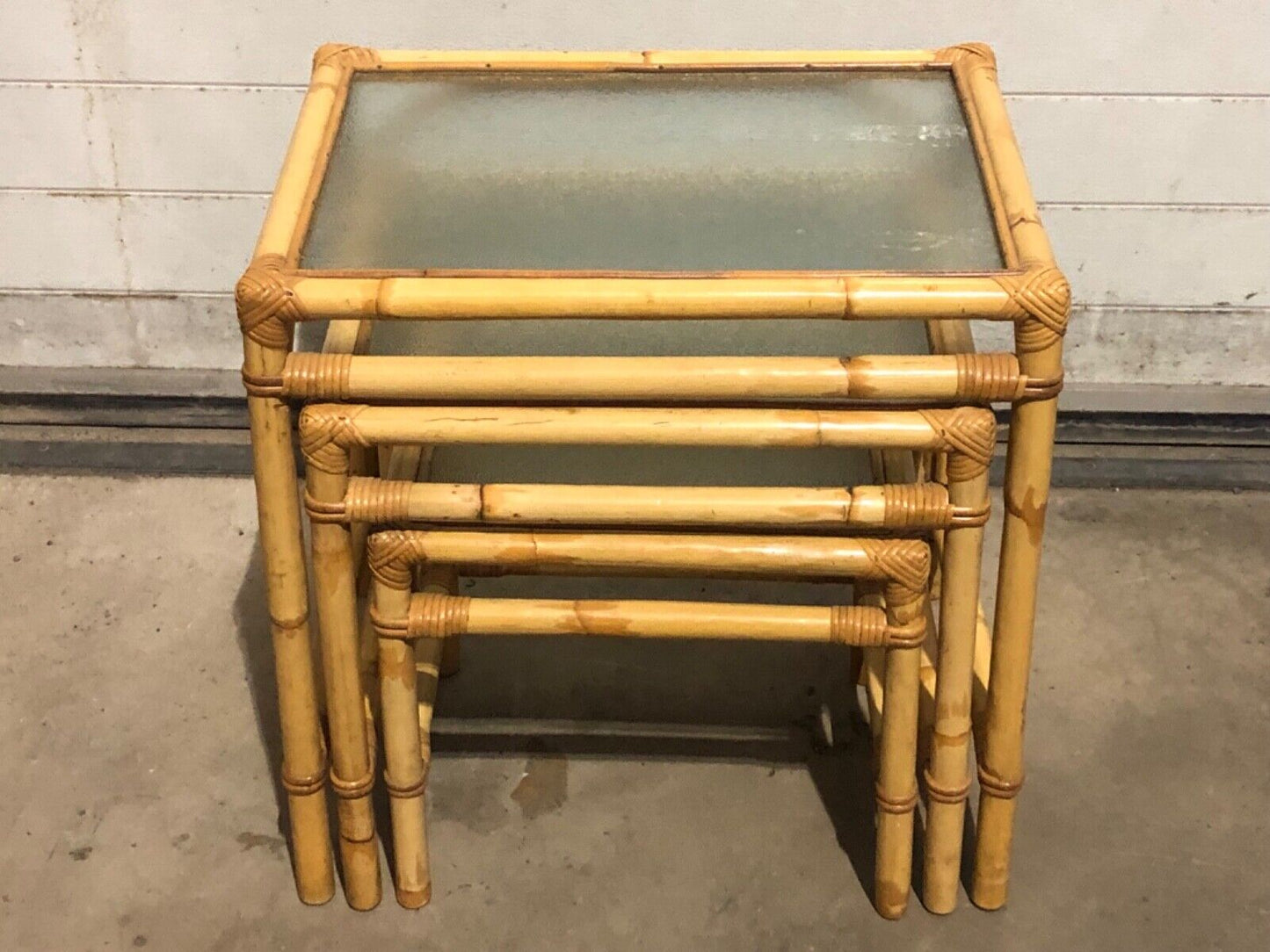 000769....Large Nest Of Vintage Bamboo Tables / Coffee Tables