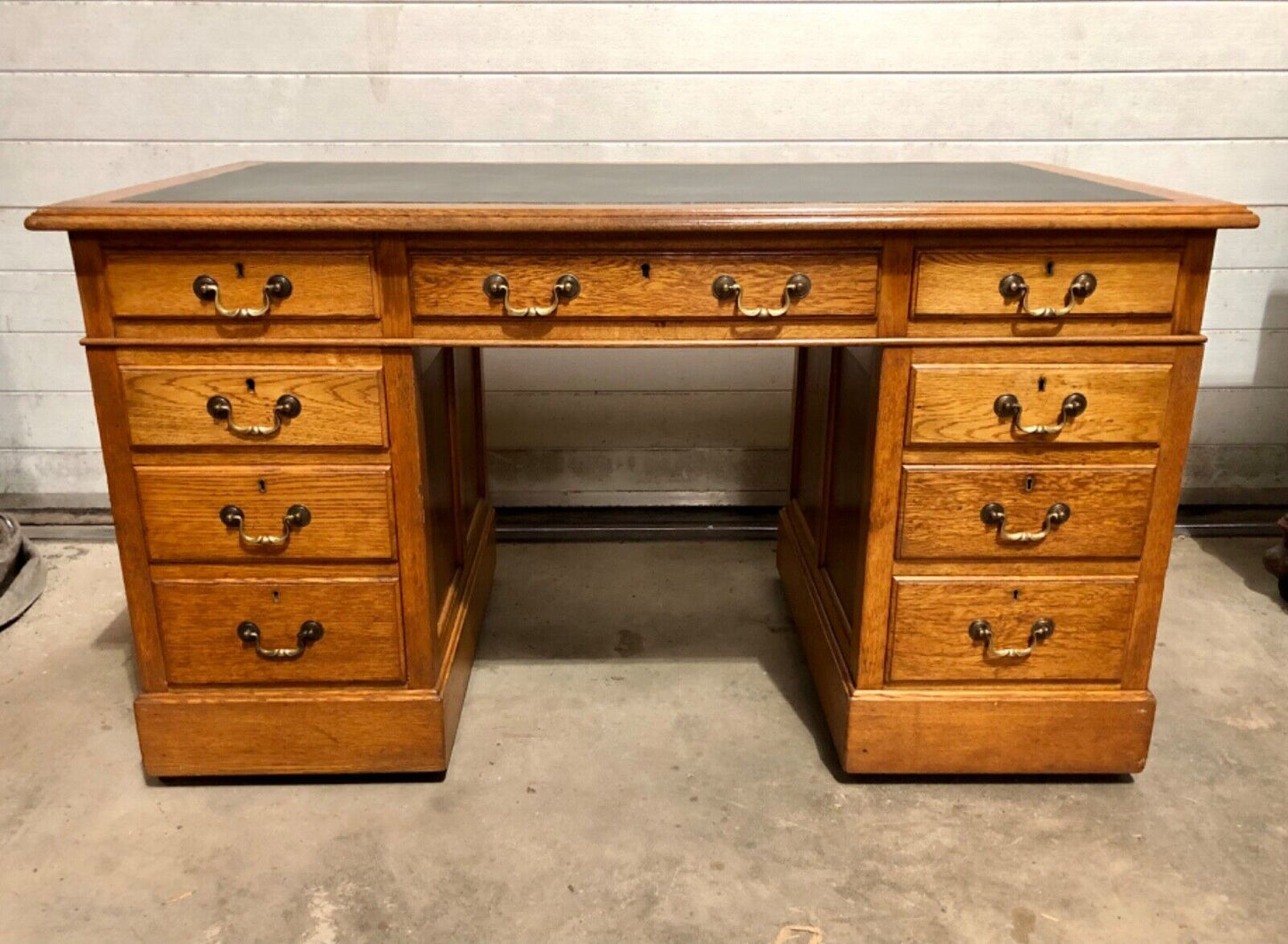 000752....Handsome Vintage Large Oak Pedestal Desk ( sold )