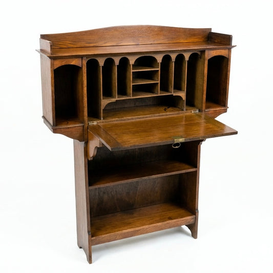 000548....Handsome Arts And Crafts Oak Bureau Bookcase ( sold )