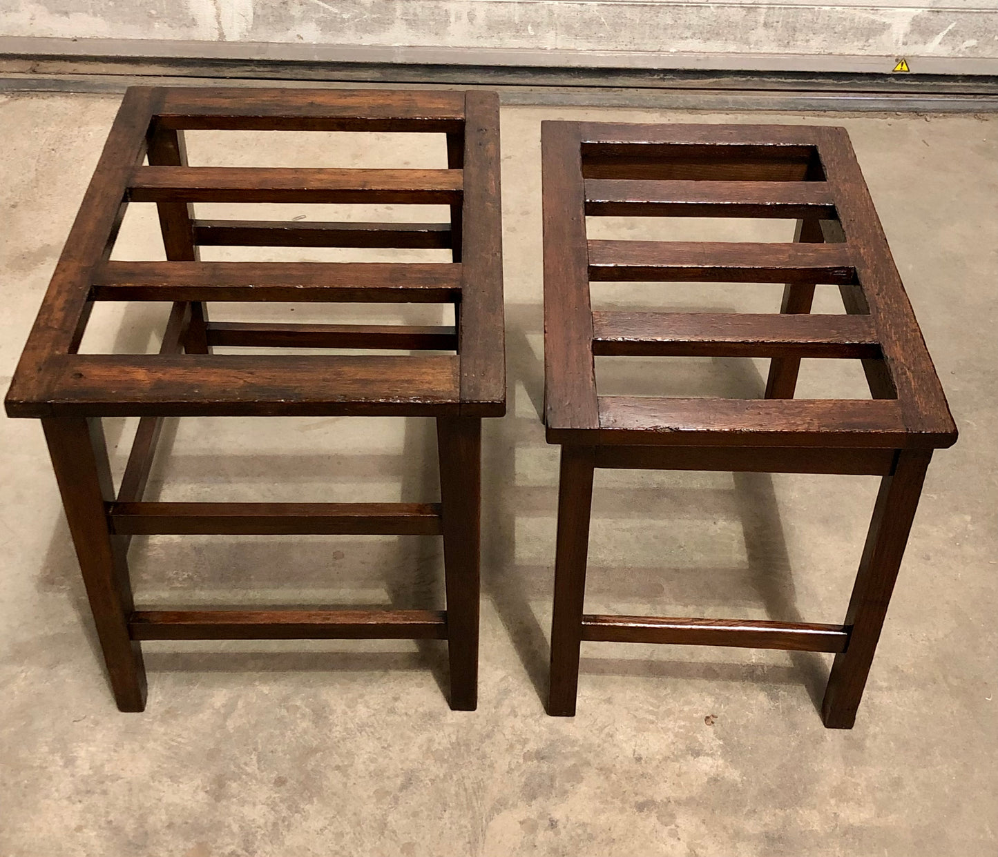 000721....Two Vintage Luggage Racks / Suitcase Stands ( sold )