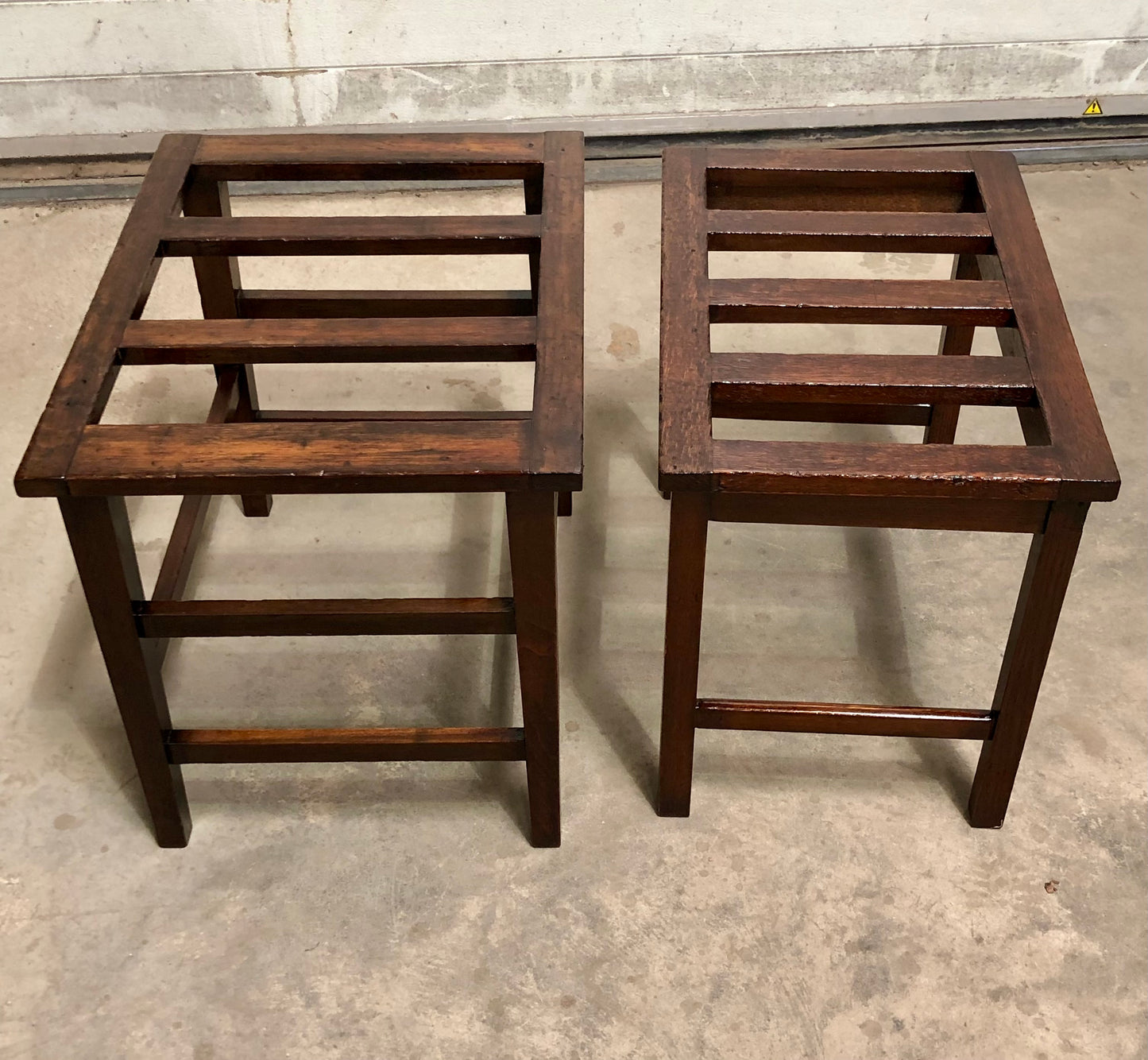 000721....Two Vintage Luggage Racks / Suitcase Stands ( sold )