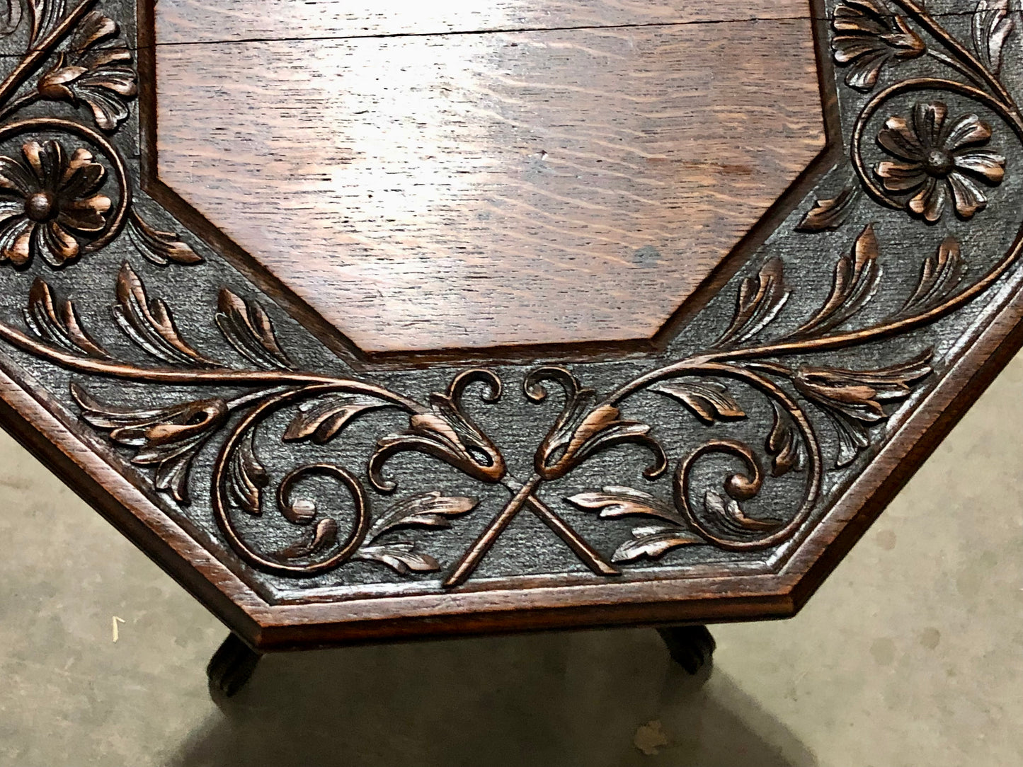000714....Handsome Carved Oak Art Nouveau Occasional Table / Large Plant Stand