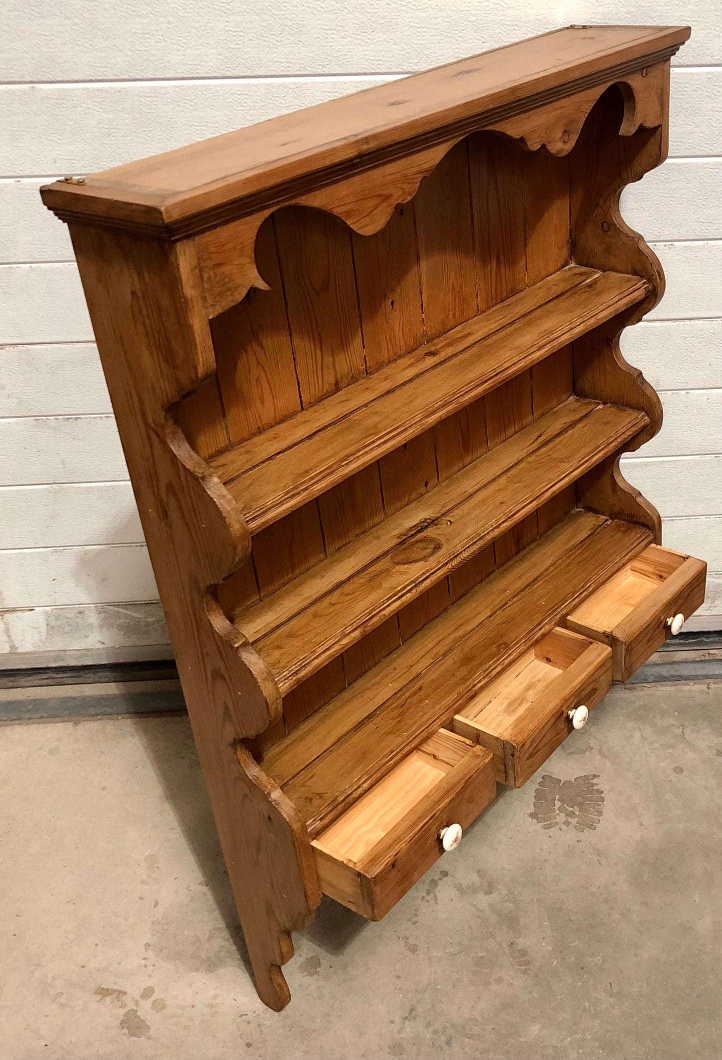 000712....Handsome Set Of Vintage Pine Wall Shelves ( sold )