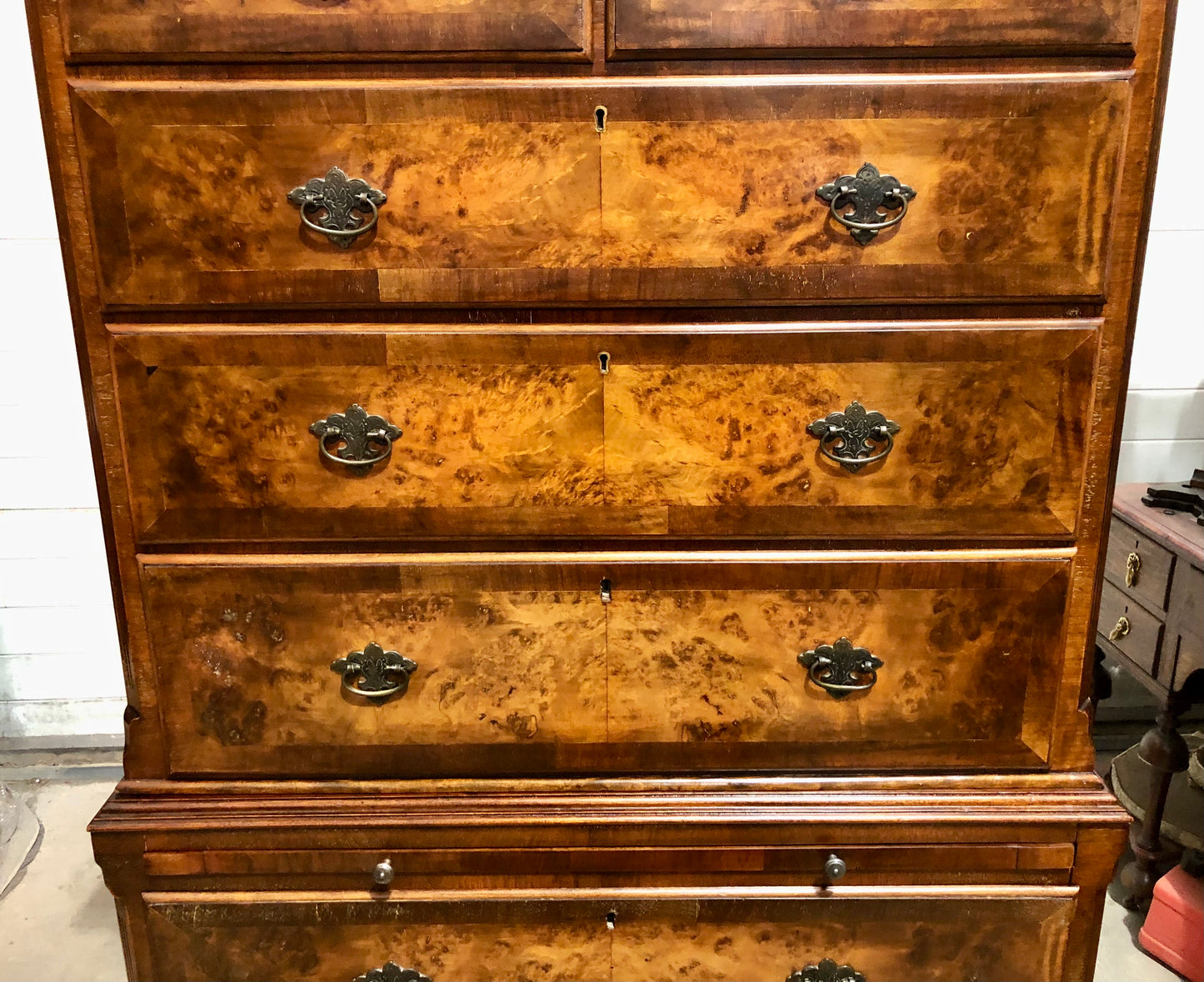 000709....Handsome Large Vintage Walnut Tallboy Chest On Chest ( sold )