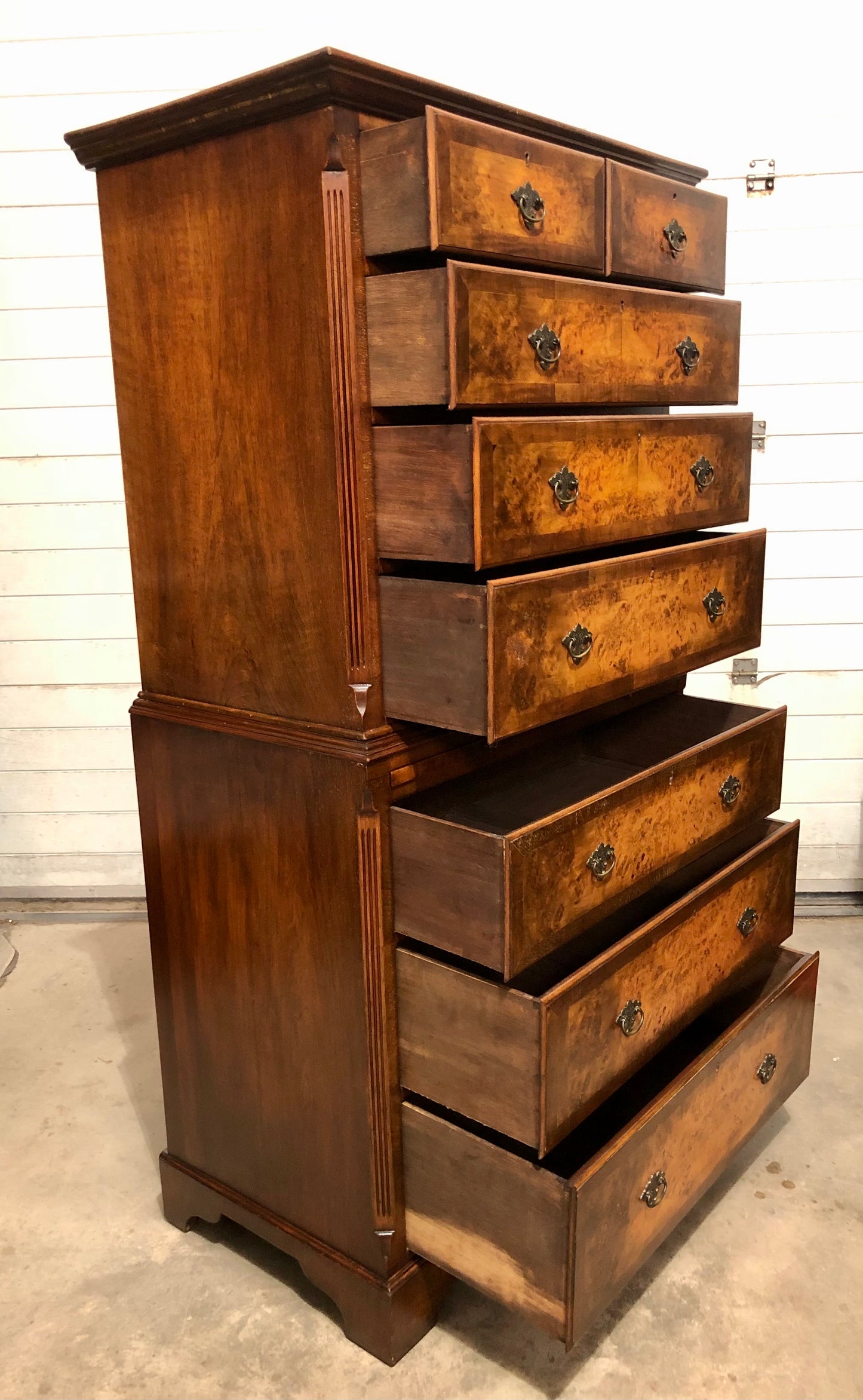 000709....Handsome Large Vintage Walnut Tallboy Chest On Chest ( sold )