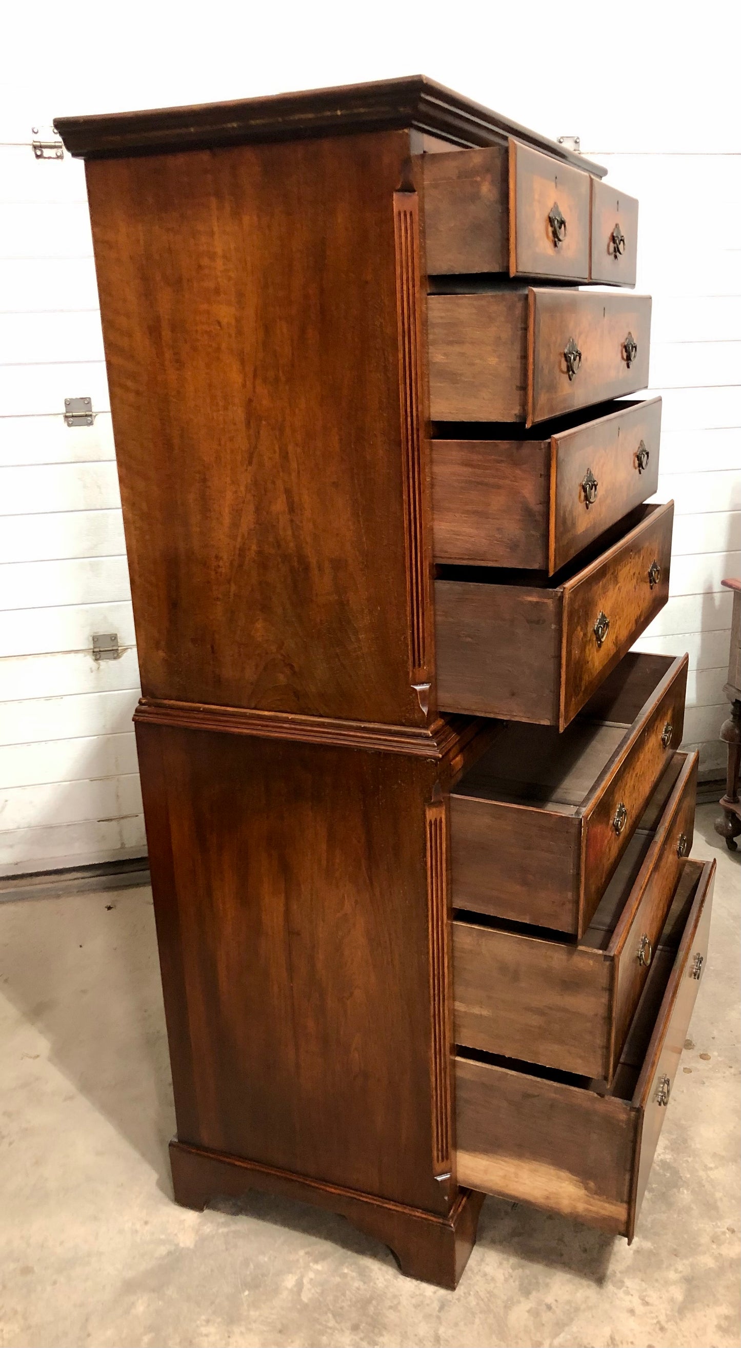 000709....Handsome Large Vintage Walnut Tallboy Chest On Chest ( sold )