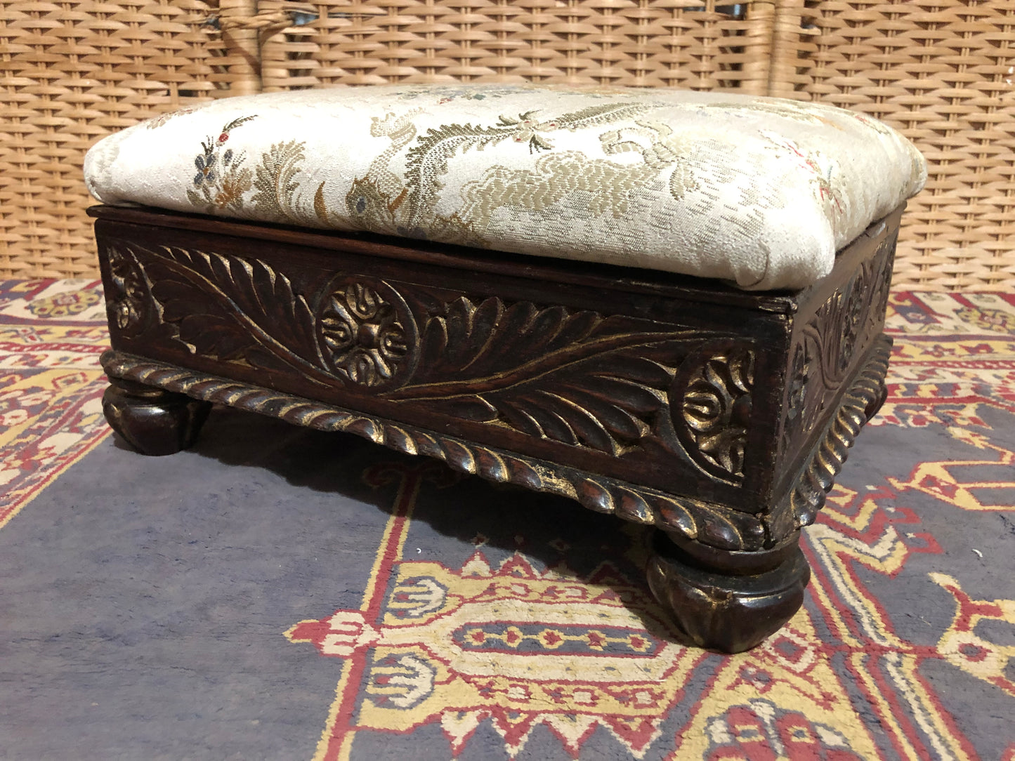 000547....Handsome Pair Of Vintage Carved Footstools ( sold )