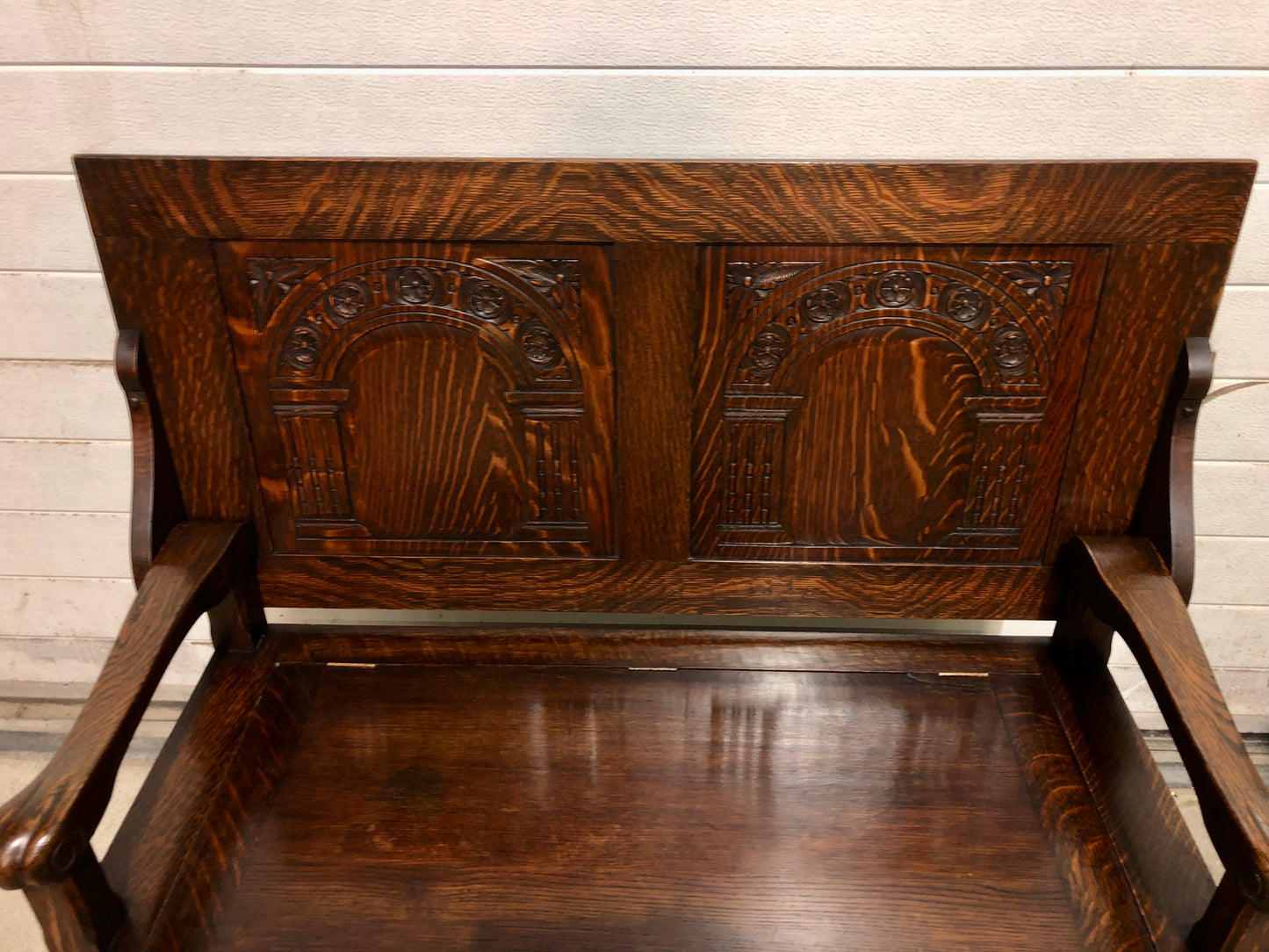 000699....Handsome Carved Oak Monks Bench / Hall Seat ( sold )