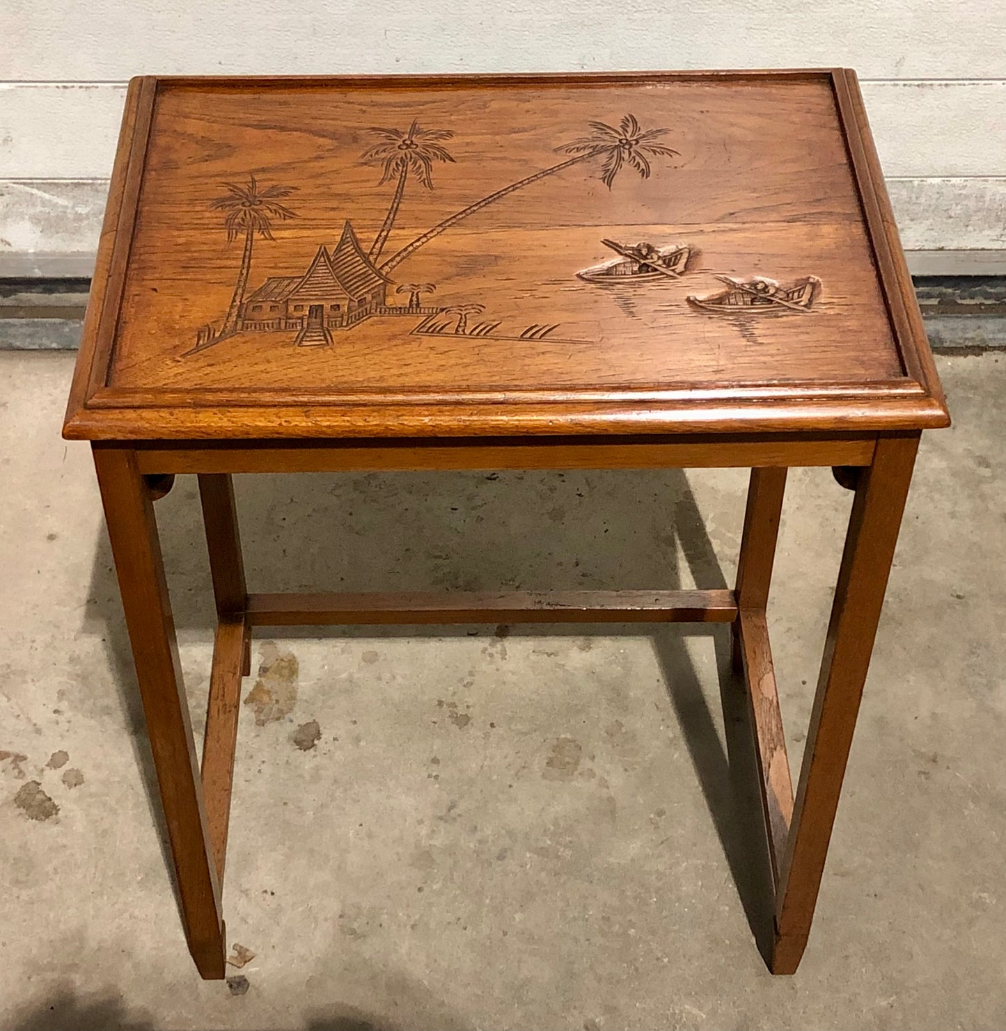 000697....Handsome Vintage Carved Teak Nest Of Four Tables