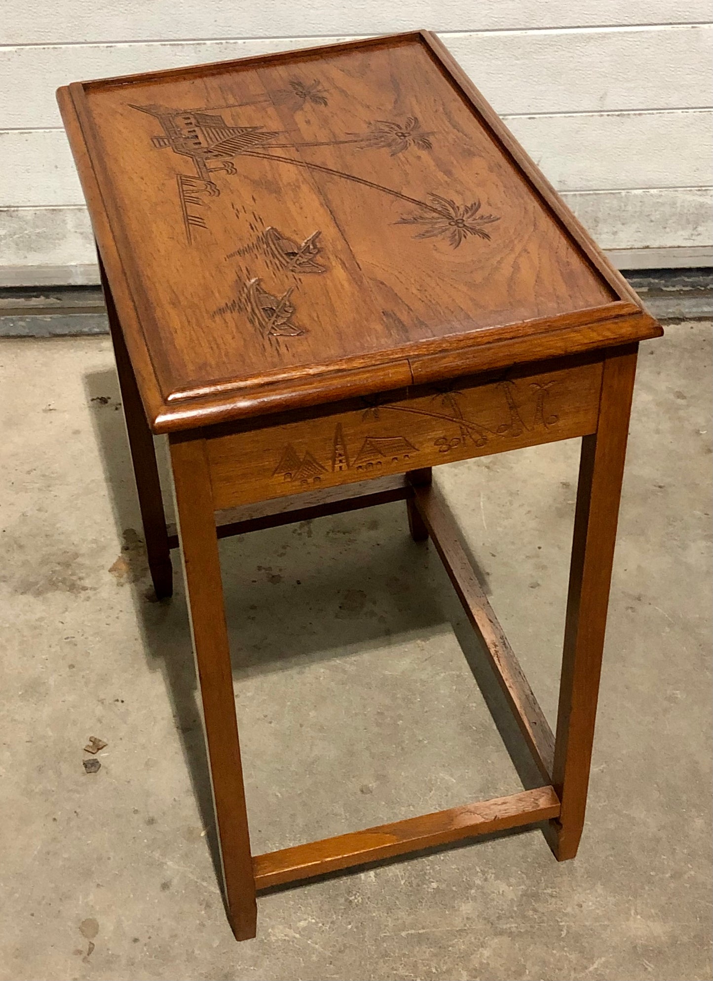 000697....Handsome Vintage Carved Teak Nest Of Four Tables