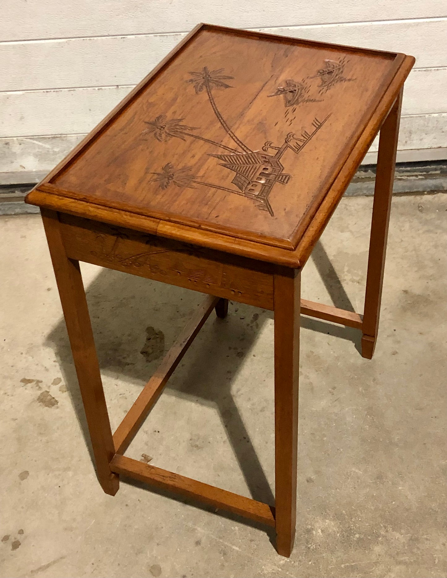 000697....Handsome Vintage Carved Teak Nest Of Four Tables