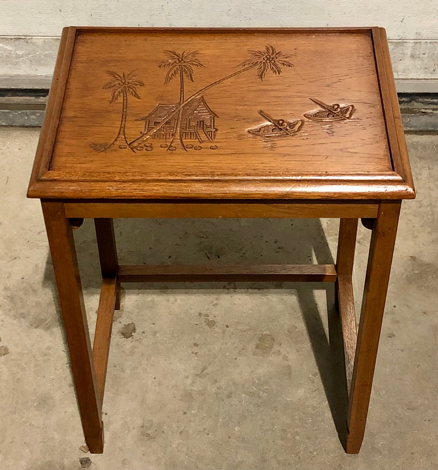 000697....Handsome Vintage Carved Teak Nest Of Four Tables