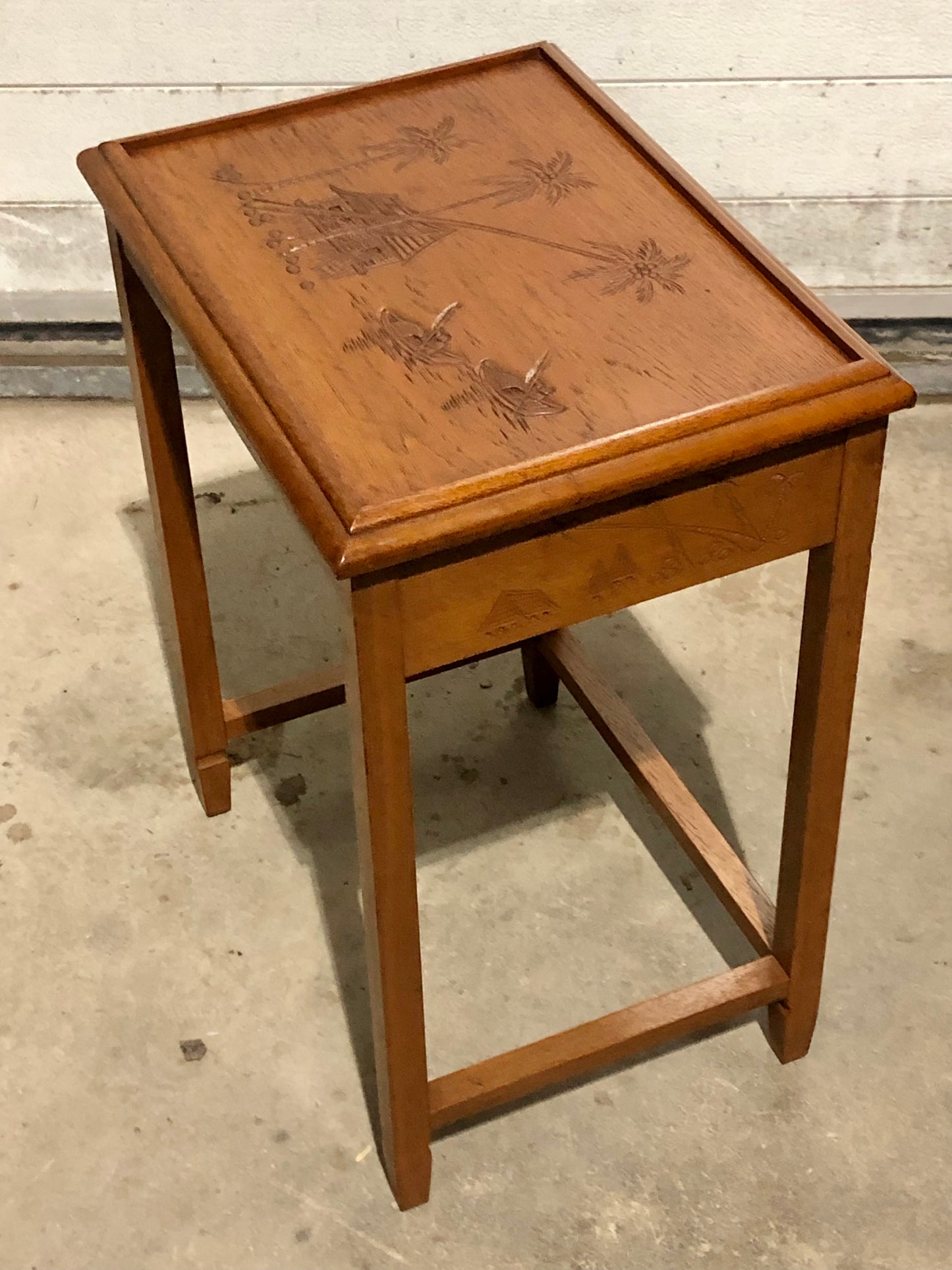 000697....Handsome Vintage Carved Teak Nest Of Four Tables