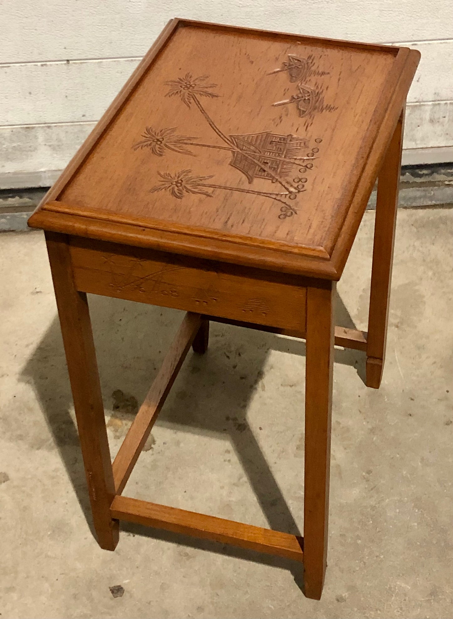 000697....Handsome Vintage Carved Teak Nest Of Four Tables