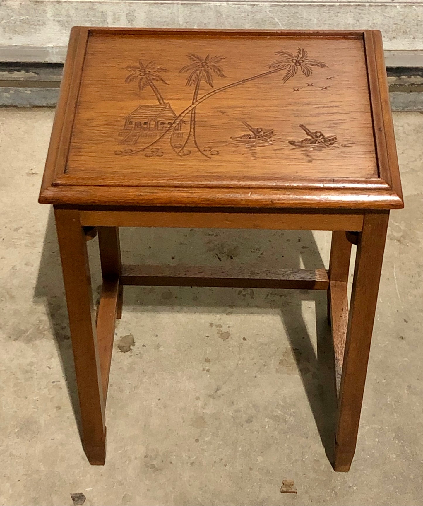 000697....Handsome Vintage Carved Teak Nest Of Four Tables