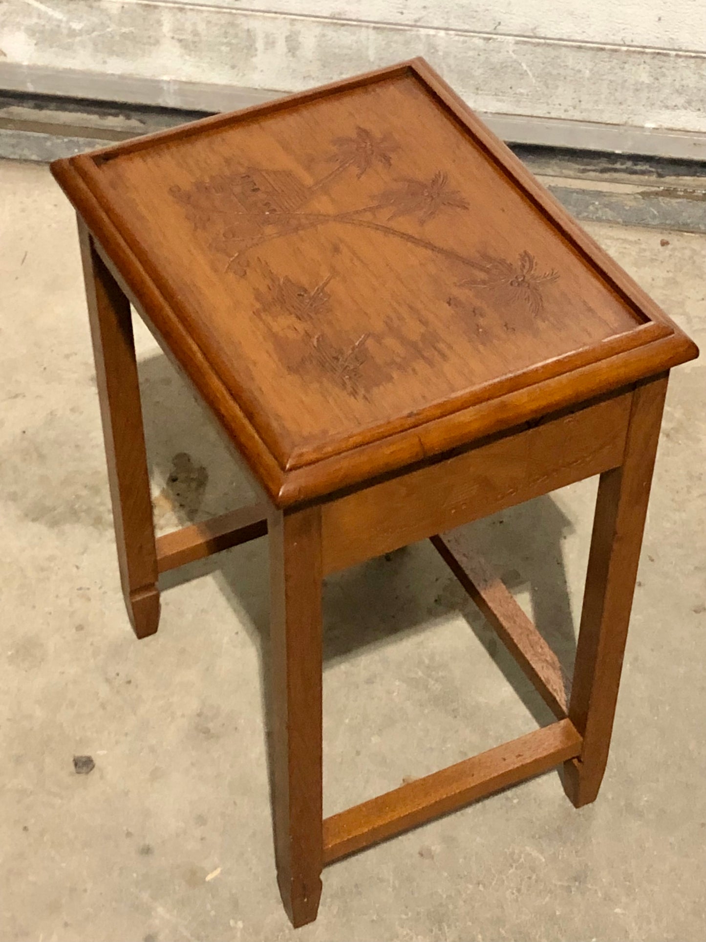 000697....Handsome Vintage Carved Teak Nest Of Four Tables