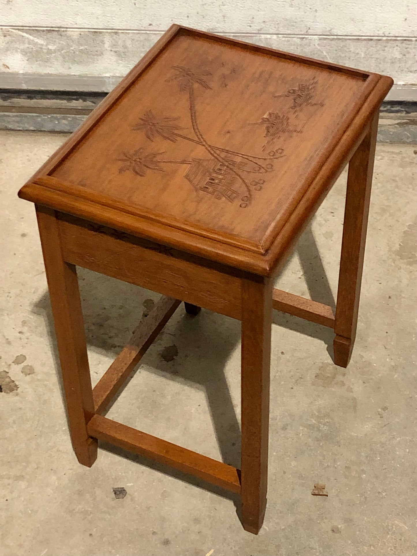 000697....Handsome Vintage Carved Teak Nest Of Four Tables