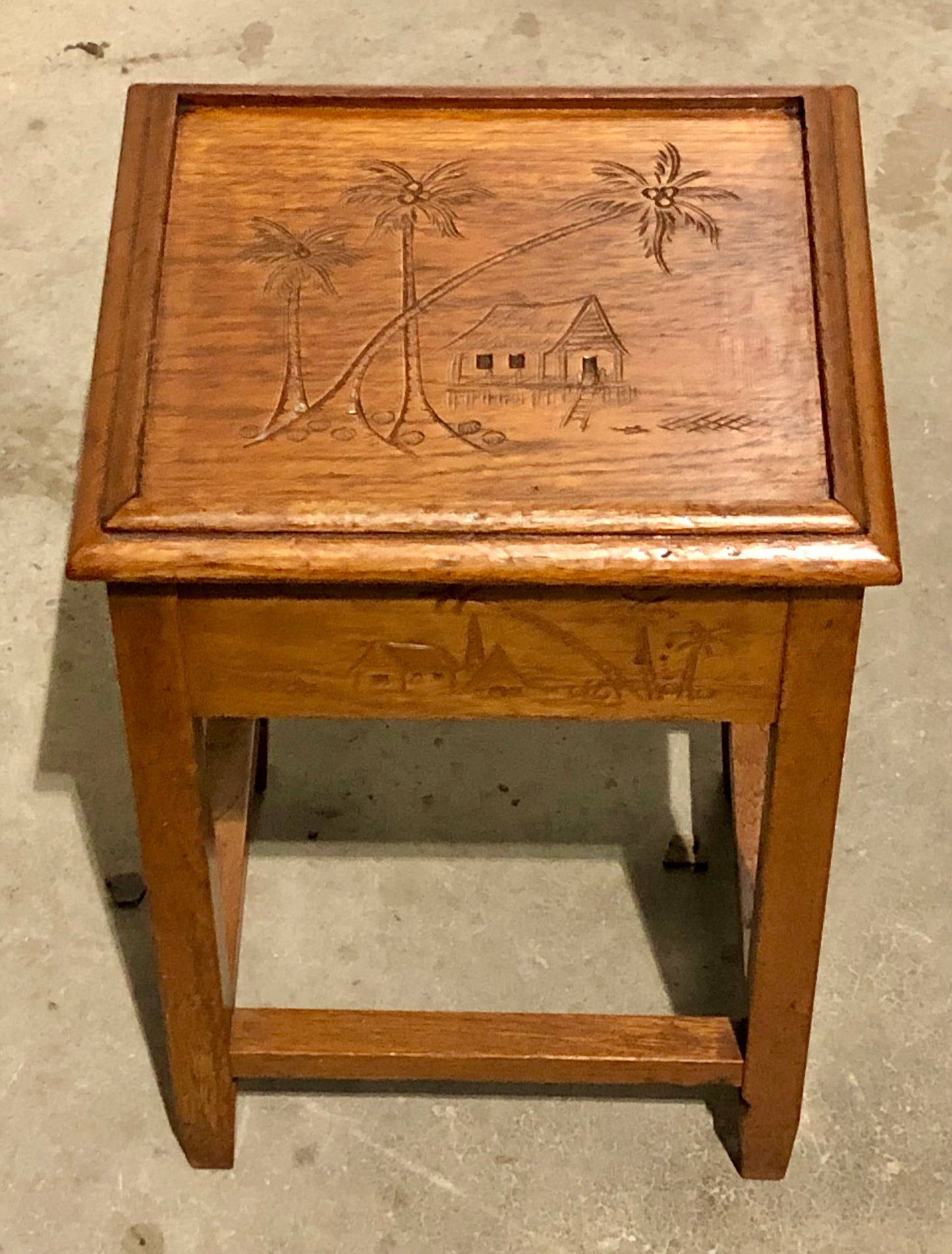 000697....Handsome Vintage Carved Teak Nest Of Four Tables