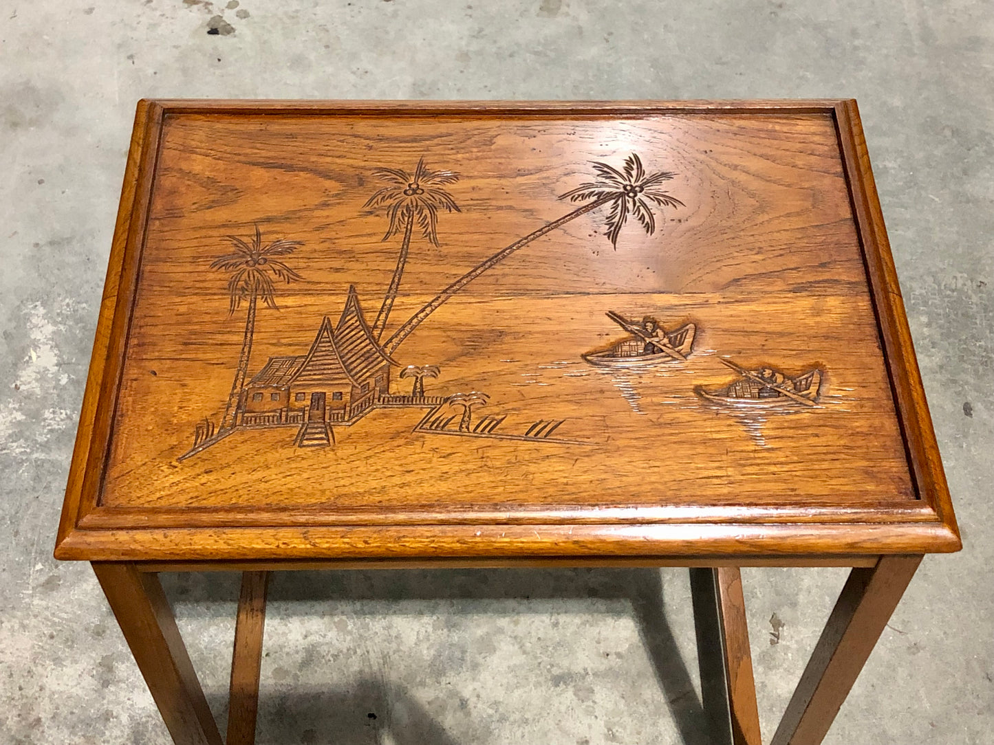 000697....Handsome Vintage Carved Teak Nest Of Four Tables