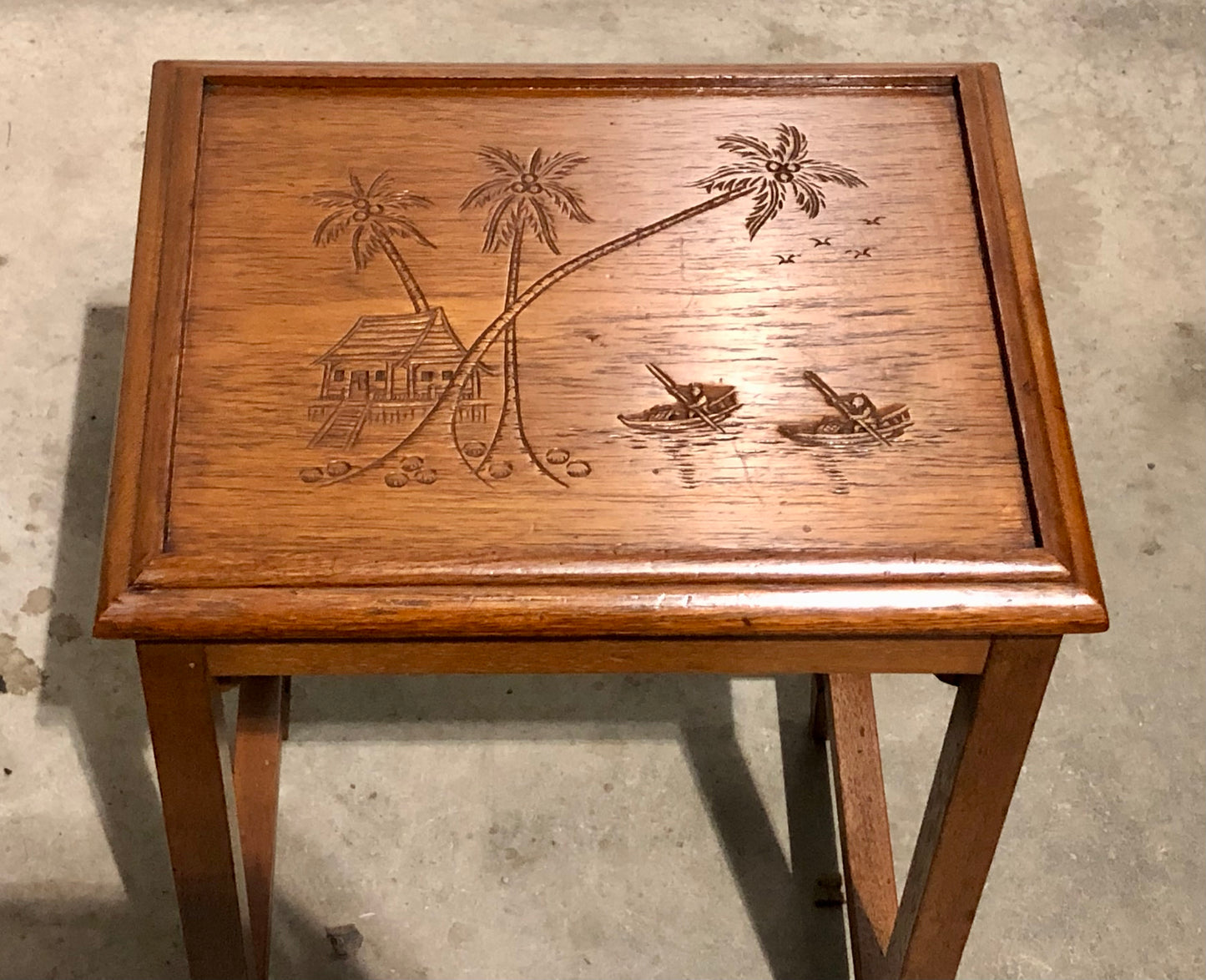 000697....Handsome Vintage Carved Teak Nest Of Four Tables