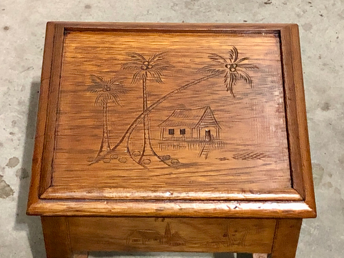 000697....Handsome Vintage Carved Teak Nest Of Four Tables