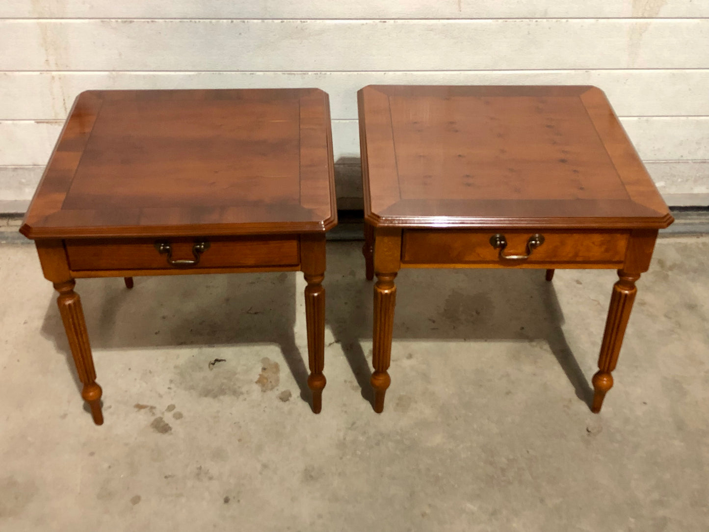 000696....Handsome Par Of Vintage Yew Lamp Tables / End Tables ( sold )