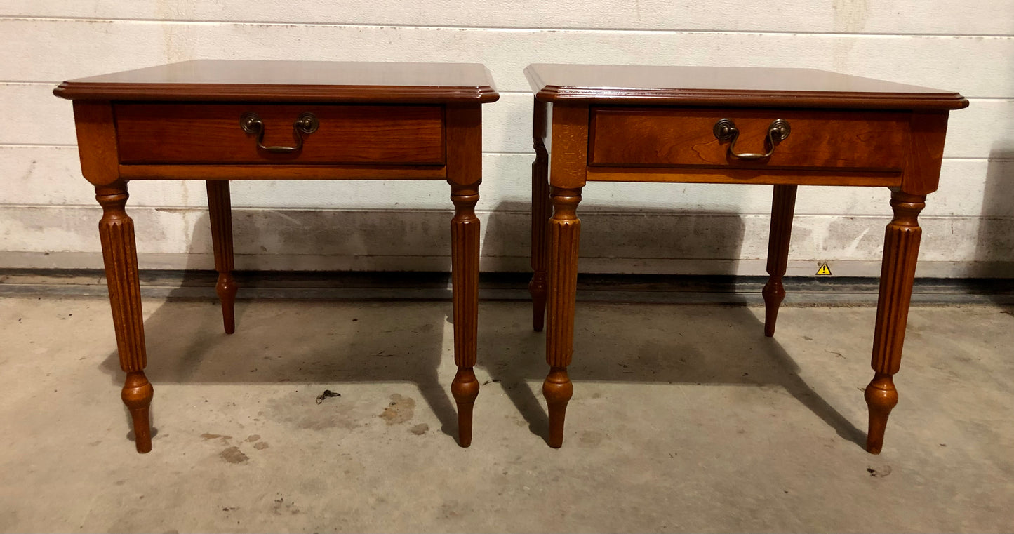 000696....Handsome Par Of Vintage Yew Lamp Tables / End Tables ( sold )