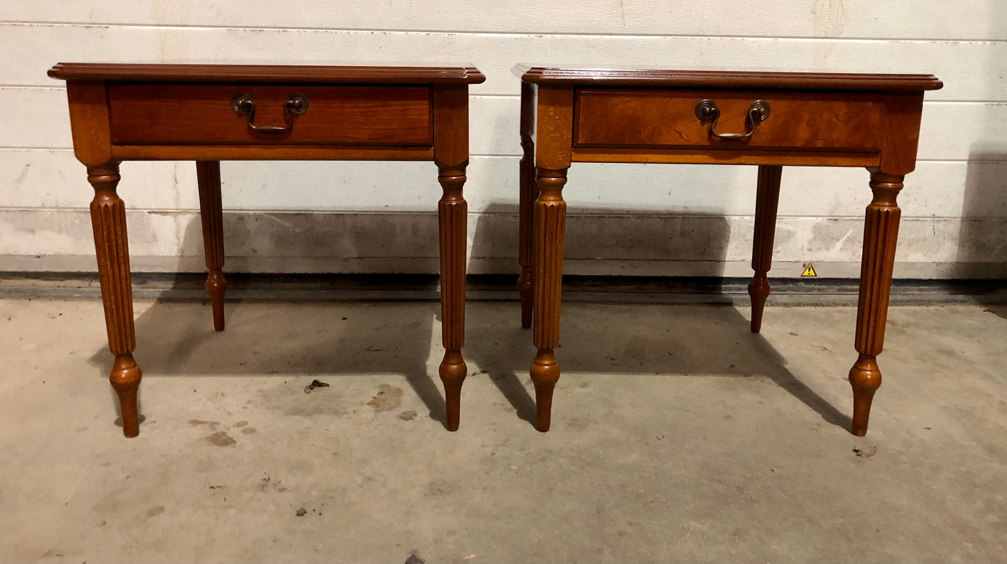 000696....Handsome Par Of Vintage Yew Lamp Tables / End Tables ( sold )