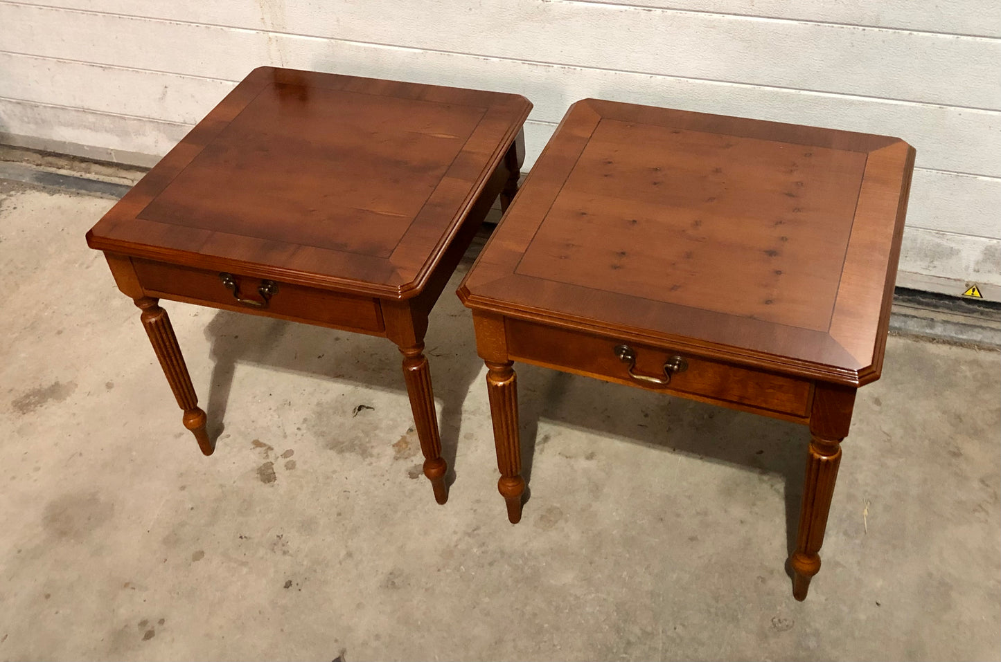 000696....Handsome Par Of Vintage Yew Lamp Tables / End Tables ( sold )